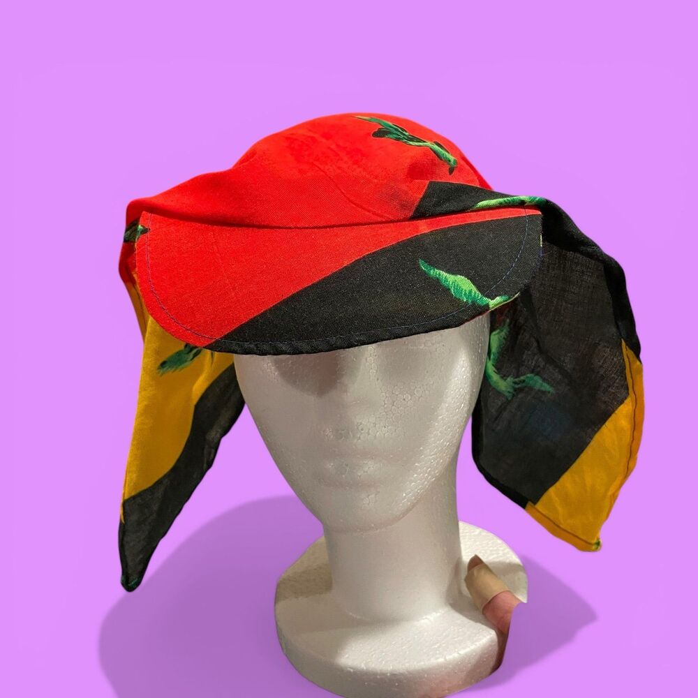 Cool vintage Jamaica colors green bird cotton bandana brim hat Rasta festival